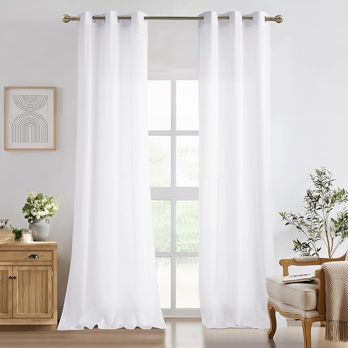 NICETOWN White Privacy Sheer Long Curtains 108 Inch Length for Bedroom Living Room 2 Panels Set Non-See-Through Semi Sheer Curtains Light Filtering Window Drapes, 42" W