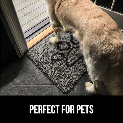 GORILLA GRIP SoakSTOPPER Dog Door Mat, 30x20 Machine Washable Rug Absorbent Doormat Captures Moisture Mud Dirt, Quick Dry Soft Chenille Entryway Rugs Indoor Entrance Mats for Dog Paws, Paw Grey