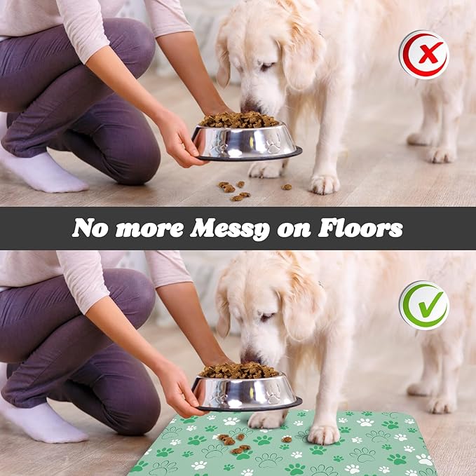 Dog Food Mat, Absorbent Water Bowl Mats Cat Pet Feeding Placemats Green 16 * 24 inch
