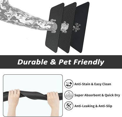 Dog Food Mat - Absorbent Cat Mat for Food and Water, No Stains Pet Feeding Bowl Mat, Easy to Clean Pet Placemats, Quick Dry Dog Water Dispenser Mat for Messy Drinkers | Black 18"x 34"