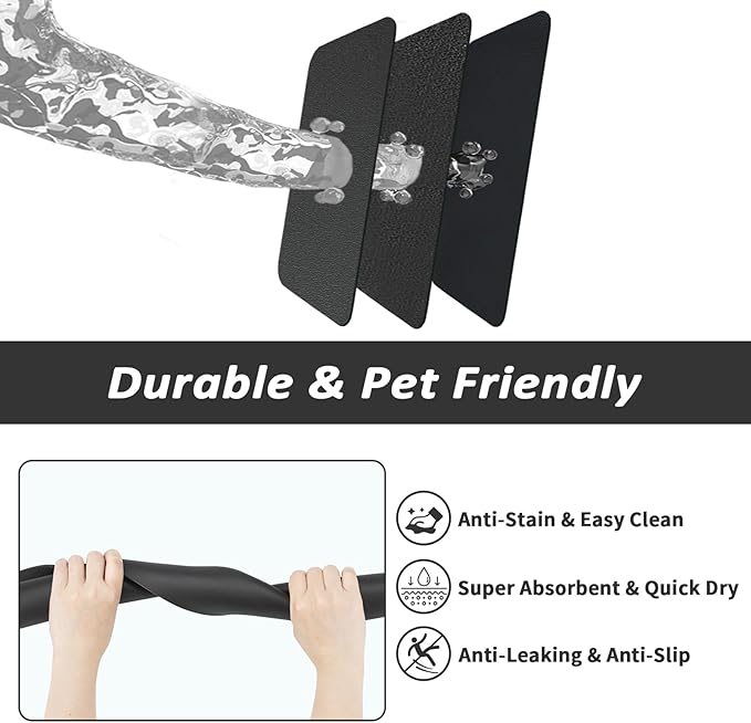 Dog Food Mat - Absorbent Cat Mat for Food and Water, No Stains Pet Feeding Bowl Mat, Easy to Clean Pet Placemats, Quick Dry Dog Water Dispenser Mat for Messy Drinkers | Black 18"x 28"