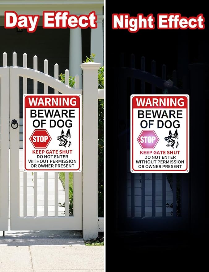 2 Pack Beware of Dog Signs, 13x9.9 inch Reflective Tin Sign Beware of Dog for Fence, Do Not Enter Sign Great for Garden and Yard Wall Decor