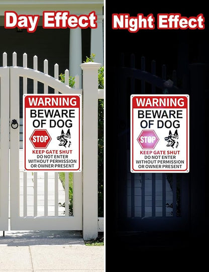 2 Pack Beware of Dog Signs, 13x9.9 inch Reflective Tin Sign Beware of Dog for Fence, Do Not Enter Sign Great for Garden and Yard Wall Decor