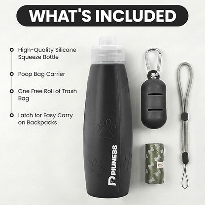 Ultimate 2-in-1 Dog Walk Essential – Portable Pee Cleaning Bottle + Detachable Poop Bag Dispenser (Black)
