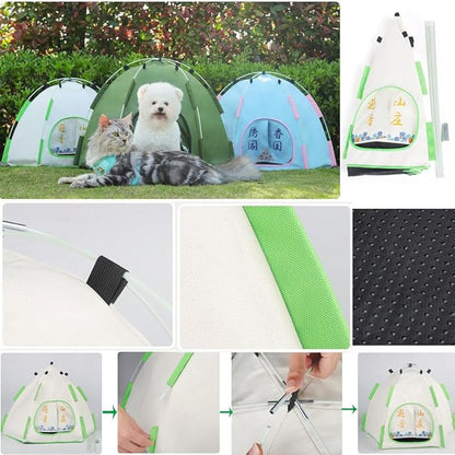 Cute Cat Teepee Cave, Cat Tent Foldable Indoor Outdoor with Thick Mat,Puppy Bed Tent,Bunny Pet Tent Teepee,Portable Dog House Teepee Tent, Cat Bed,Dog Bed Tent,Puppy Bunny,Pet Tent Teepee (M, M)