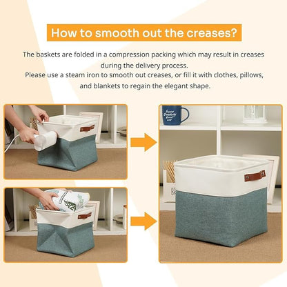 DULLEMELO 11x11 Cube Storage Bins for Organizer, Foldable Cube Storage Bins for Organizing Home Office Closet Shelves, Fabric Cube Baskets for Home Organization(4 Pack - White&Deep Green)