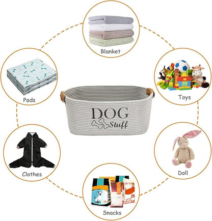 Geyecete Square Dog toy basket storage Cotton Rope Storage Basket Pet/Pet Toy And Accessory Storage Bin Doy Toy Box-Gray
