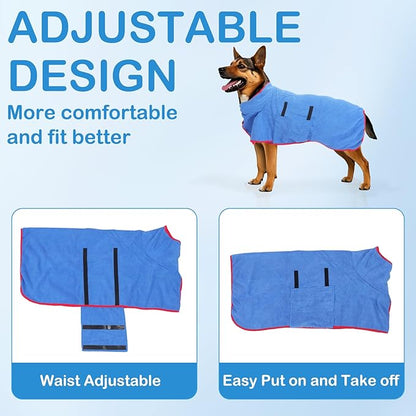 Dog Bathrobe Towel Drying Coat, Super Absorbent Microfiber Pet Quick Drying Bath Robes, Warm Soft Pet Coat for After Bath Shower Swim Wet Walk, Adjustable Cloth for Small Middle Large Dogs (Blue, L)