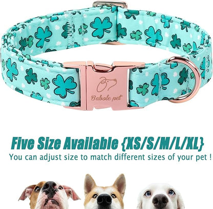 St. Patrick's Day Dog Collar for Large Dogs - Fresh Green Clover Dog Collars, Irish Shamrock Festival Pet Collars, Adjustable Heavy Duty Dogs Collar with Metal Buckle XL
