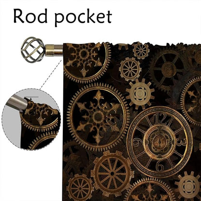Steampunk Blackout Curtains for Home Decor,Steam Punk Gears Background Rod Pocket Thermal Insulated Drapes Darkening Window Curtain for Girls Boy Bedroom Living Room 72 x 63 Inch