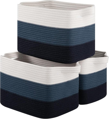 Storage Basket for Organizing, Woven Baskets for Storage, Rectangle Decorative Baskets for Shleves, Closet, Toys, Books, Nursery Organizer Bins - Pack of 3 (Gradient Blue, 13"x9.85"x8.7")