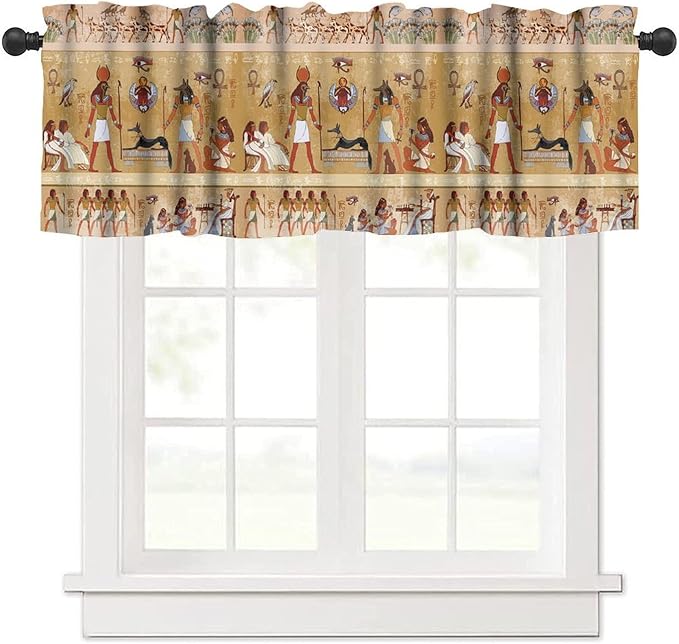 Vintage Ancient Egypt Curtains Valance, Egyptian Culture Mysterious Old Egypt African Pharaoh Theme Window Valance Curtain for Farmhouse Bedroom Living Room Kitchen 54x18inch