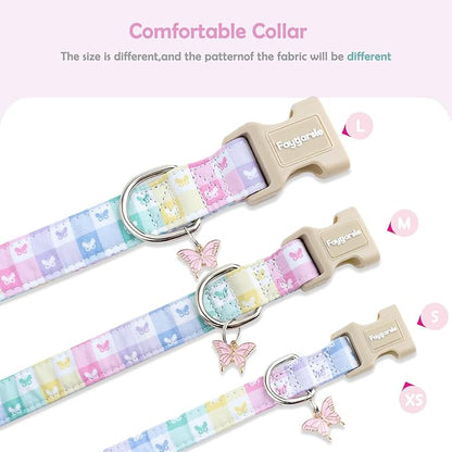 Faygarsle Pastel Butterfly Print Dog Collar, Adjustable with Quick-Release Buckle, Lightweight Summer Design for Small Medium Large Dogs Colorful M