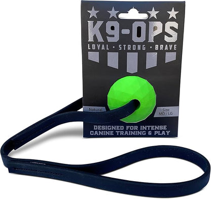 K9 Ops Dog Ball Tug with Handle Biotug Fetch Toy - Rubber Reward Toys - Large Dogs Durable Indestructible Aggressive Chewers Pitbull Dobermann Rottweiler Shepherd (MD/LG, Envy Green)