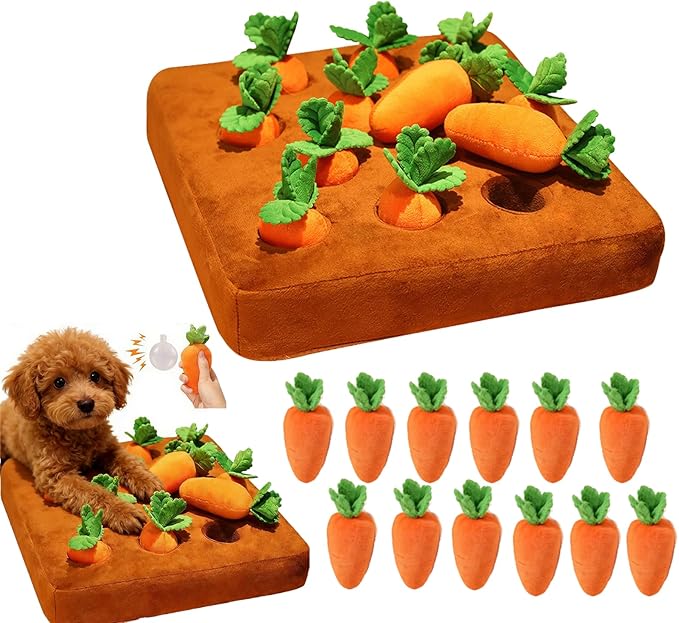 Carrot Dog Toy, Snuffle Mat for Dogs Toy Carrot, Interactive Dog Plush Puzzle Toys,Carrot Garden Dog,Dog Carrot Toys Pet Stress Relief with 12 Carrots (1)