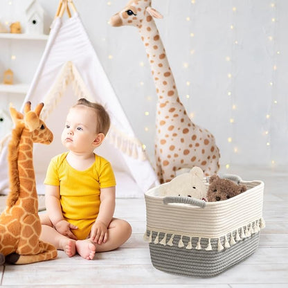 TeoKJ Storage Basket 3 Pack for Organizing, Cotton Rope Baskets for Toy, Clothes, Blankets, Decorative Basket for Living Room, Nursery, Bathroom, White & Gray