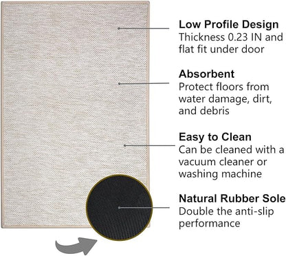 Ultra Thin Indoor Door Mat, Low-Profile Door Mats Indoor Entrance, Non-Slip Natural Rubber Backing Doormat, Washable Entryway Doormats, Fade Resistant Dirt Trapper for Kitchen, 35''x24'',Beige