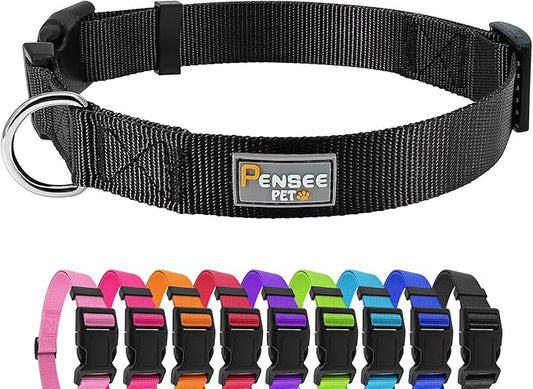 Dog Collar Black Basic Adjustable Dog Collars with Breathable Quick Release Nylon Pet Collar for Puppy Small Medium Large Dogs Boy