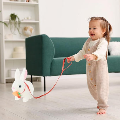 Hopping Rabbit Interactive Electronic Pet Plush Bunny Toy with Sounds and Movements Animated Walking Wiggle Ears Twitch Nose Gift for Toddlers Birthday