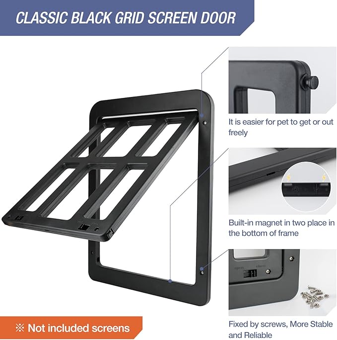 LESYPET Cat Screen Door, Inside Flap 10.3 x 8.3 Inches, Magnetic Self Closing, Cat Door for Screen Doors Sliding Doors, Flap Lockable, Black