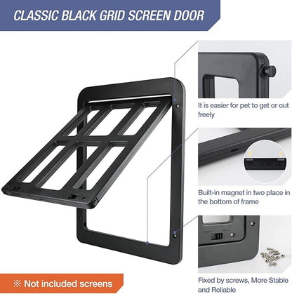 LESYPET Cat Screen Door, Inside Flap 10.3 x 8.3 Inches, Magnetic Self Closing, Cat Door for Screen Doors Sliding Doors, Flap Lockable, Black