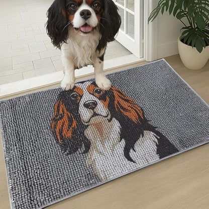 Muddy Mat® Highly Absorbent Microfiber Door Mat and Pet Rug, Non Slip Thick Washable Area and Bath Mat Soft Chenille for Kitchen Bedroom Indoor and Outdoor - Dog Face Cavalier Spaniel 19"X30"