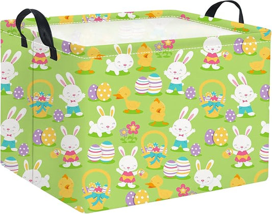 HIYAGON Easter Basket for Kids Boys and Girls Cute Storage Organizer Bin Box Rectangular Easter Bunny Room Decor(Easter Basket)