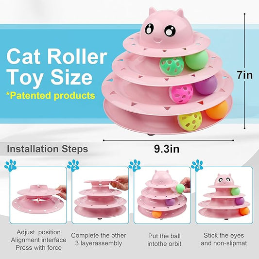 UPSKY 24 PCS Cat Toys, 3-Level Turntable Kitten Toys Set, Interactive Cat Roller Toys for Indoor Cats, Catnip Toys, Cat Teaser Toys, Mice Toys, Spring Toys, Various Ball Toys for Kitty