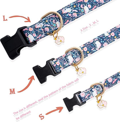 Faygarsle Cotton Designer Dogs Collar for Girl Female Small Medium Large Dogs with Cute Unicorn Charms S