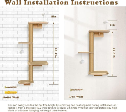 Cat Wall Shelves & Climber for Kittens – 4-Level Wall Mounted Cat Tree with Natural Sisal Pads, Adjustable Tower for Indoor Cats Up to 30lbs, Cat Wall Furniture System