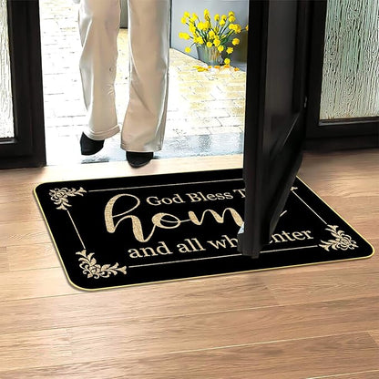 God Bless This Home Funny Welcome Doormat 29" x 17" Non-Slip Indoor Outdoor Mat for Front Porch, Entryway, or Office Rustic Door Rug for Home Decor