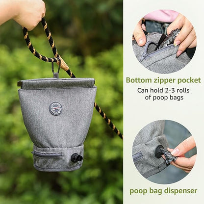 Dog Poop Bag Holder for Walking with Waste Bag Dispenser, Reusable Smell Proof, Pet Poop Pouch with Magnetic Closure,Portable Dog Accessories Travel for Leash Harness Waist