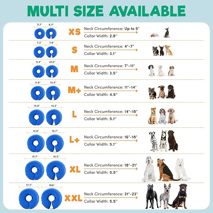BENCMATE Inflatable Dog Cone Collar Alternative, Soft Dog Cone for Small Medium Large Dogs and Cats, Neck Recovery ECollar Donut Collar After Surgery (Large+, Donut-Blue)