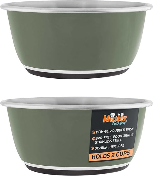 Master Pet Supply Stainless Steel Dog Bowls Set of 2 (16 Oz Each) with Non-Slip Rubber Base - Camo Patrol - Basic Dog Food Bowl Water & Food Bowls for Small Medium Large Dogs & Cats, Metal Dish