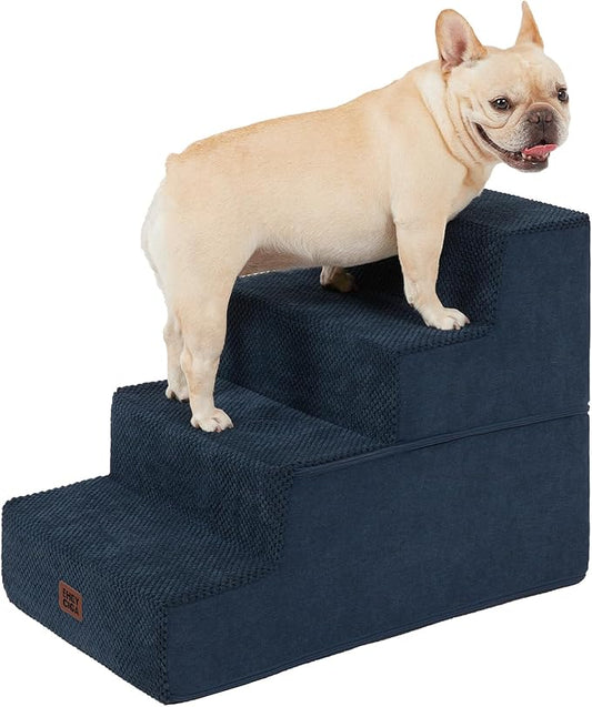 EHEYCIGA Dog Stairs for Bed 18" H, 4-Step Dog Steps for High Bed, Pet Steps for Small Dogs and Cats, Non-Slip Balanced Pet Ramp Indoor, Navy Blue