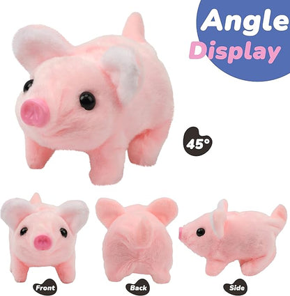 Hopearl Walking Piggy Pet Interactive Crawling Piglet Electronic Plush Toy Pig Oink Twitch Nose Wag Tail Animated Gifts for Toddlers Birthday, Pink, 8''