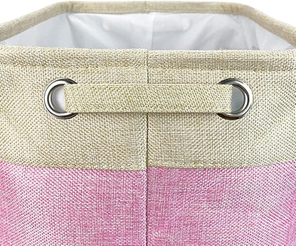 Personalized Foldable Storage Basket with Cute Dog Yorkie Collapsible Sturdy Fabric Pet Toys Storage Bin Cube with Handles for Organizing Shelf Home Closet, Pink and White