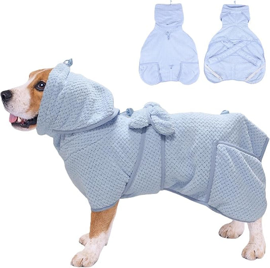 Super Absorbent Dog Bathrobe Pineapple Soft Fast Drying Dogs Towel Robe Adjustable Drying Coat for After Bath with Hood (Pineapple Blue, Small)