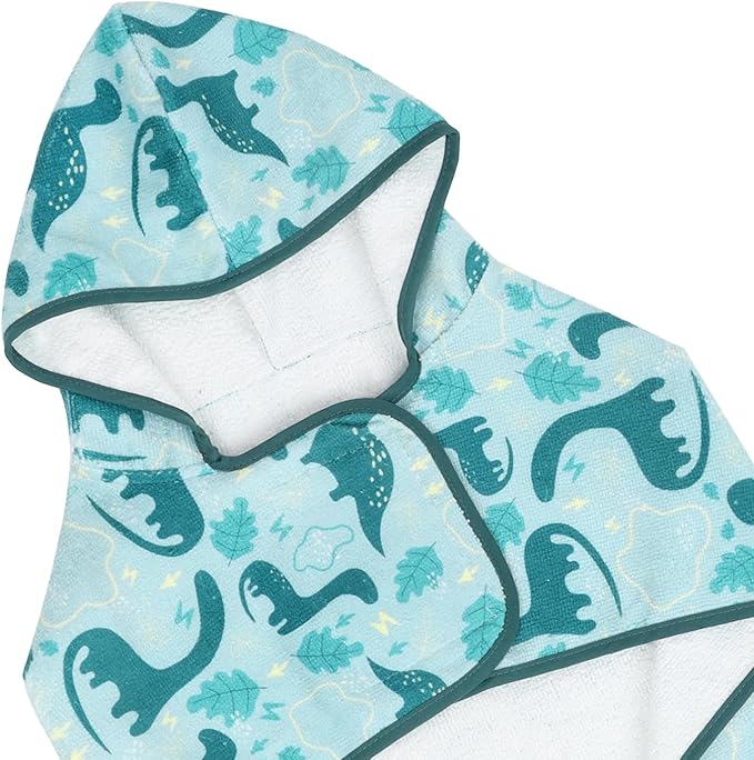 HDE Dog Bathrobe Super Absorbent Quick Drying Puppy Towel Wrap Coat Adjustable After Bath Robes with Hood for Dog Sizes S-XXL Dinosaurs L