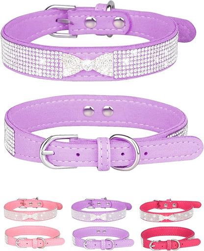 Bling Dog Collar for Small Medium Large Dogs, Crown Rhinestone Dog Collars for Girl and boy Dog, Diamond Puppy Collars, Adjustable Leather Suede SOFE Cat Collar (S(10.6"-13"/27CM-33CM), Purple2)
