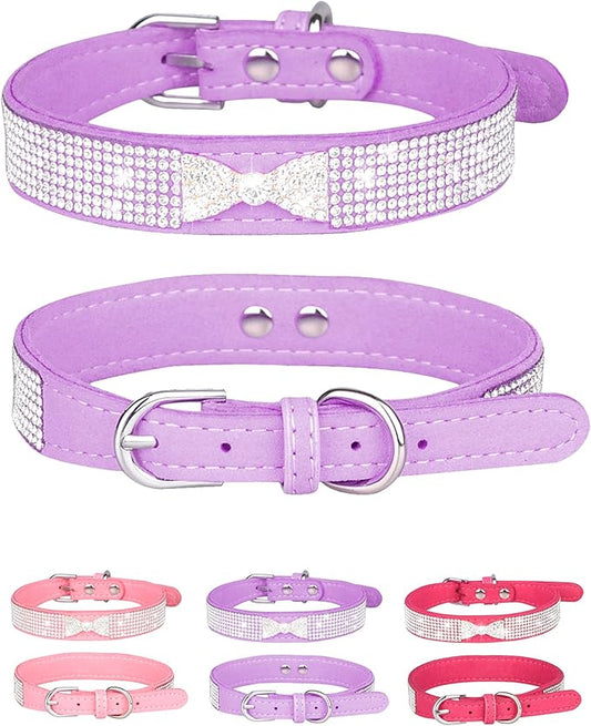 Bling Dog Collar for Small Medium Large Dogs, Crown Rhinestone Dog Collars for Girl and boy Dog, Diamond Puppy Collars, Adjustable Leather Suede SOFE Cat Collar (S(10.6"-13"/27CM-33CM), Purple2)