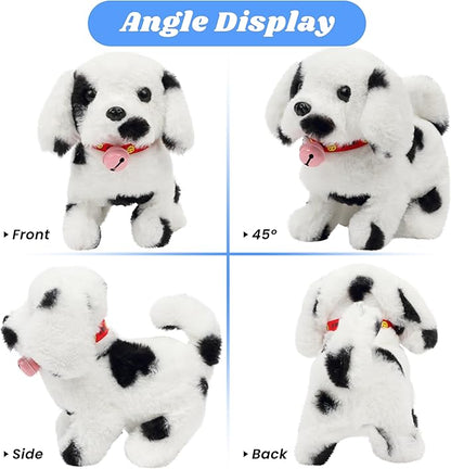 Hopearl Walking Point Dog Interactive Electronic Pet Plush Toy Puppy Woof and Moving Animated Nodding Head Gift for Toddlers Birthday, Black, 7''