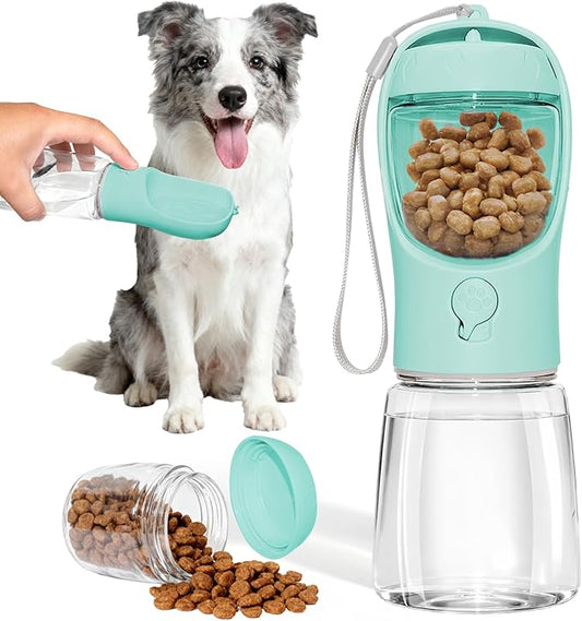 Dog Water Bottle, Portable Water Bottle with Food Container for Dogs Cat Pet Hiking Walking Travel Camping, Leak-Proof Dog Water Bowl Dispenser with Feeder Function Puppy Essentials