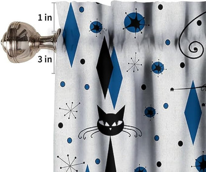 Mid Century Black Cat Valance Curtains, Retro Atomic Starburst Vintage Modern Abstract Geometric Pattern 1950s Window Curtain Valance for Bedroom Living Room 54x18inch