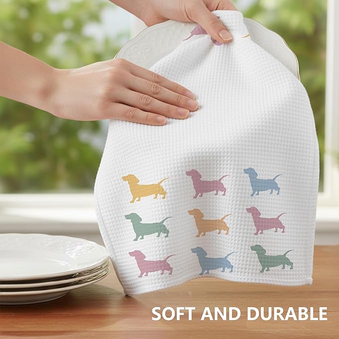Dachshund Kitchen Towel, Waffle Weave Microfiber Wiener Dog Hand Towel, for Women, Dachshund Decor Accent for Bathroom or Kitchen