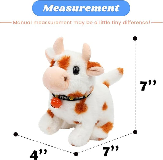 Hopearl Walking Cow Interactive Electronic Pet Plush Diary Cattle Toy with Sounds and Movements MOO Nodding Head Wag Tail Animated Gift for Toddlers Birthday, Brown, 7''