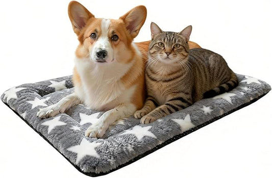 Washable Dog Bed Mat With Anti-Slip Bottom, Deluxe Plush Memory Foam Crate Pad & Waterproof Outdoor Kennel Mat For Dogs & Cats-Durable Crates Beds, Large Medium Small Puppy Size 24" x 18",Gray