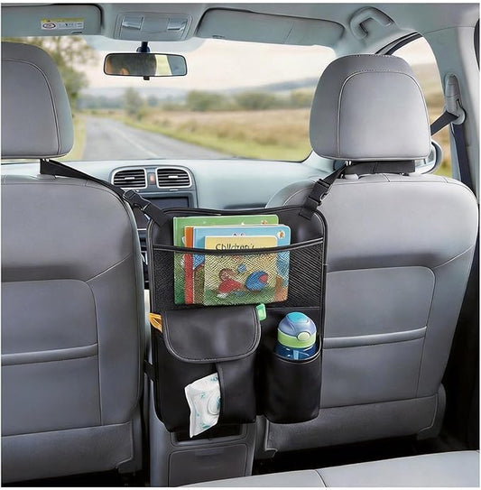 Upgraded Car Mesh Bag Elastic Seat Back Mesh Bag With Paper Towel and Handbag Bracket and Back Seat Storage Bag for Children Pets and Travel Necessities. (black)
