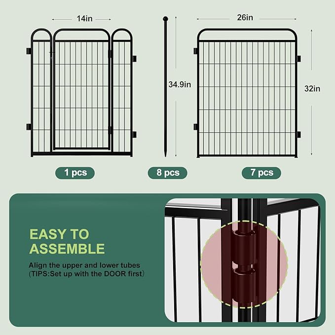 Gardner Pet Dog Playpens, 32" H 8 Panels Dog Pen Outdoor/Indoor Dog Fence Exercise Pen for Small/Medium/Large Dogs, Foldable Pet Play Yard Gate with Gravity Automatic Lock, Pet Playpen, Black