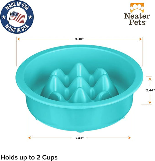 The Niner Slow Feed Bowl - Raised Peaks Slow Down Pets Eating - Fits Elevated Feeders Including Neater Feeder Large Sizes - Gentle on Teeth and Gums - Holds up to 2 Cups (Aquamarine)
